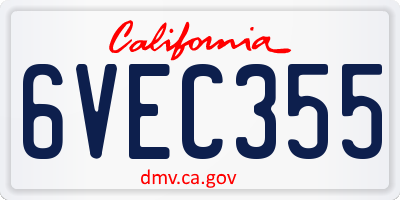CA license plate 6VEC355