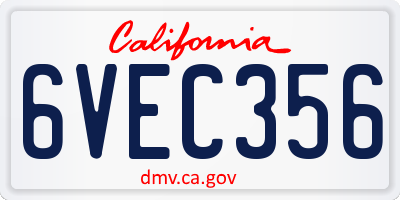 CA license plate 6VEC356