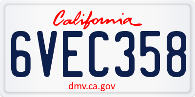 CA license plate 6VEC358