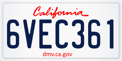 CA license plate 6VEC361
