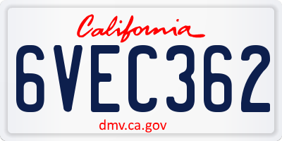 CA license plate 6VEC362