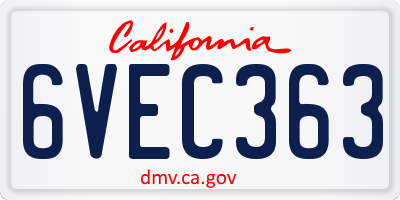 CA license plate 6VEC363