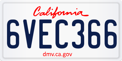 CA license plate 6VEC366