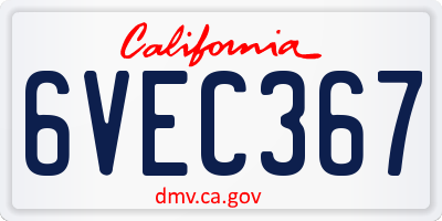 CA license plate 6VEC367