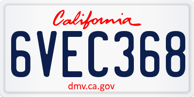 CA license plate 6VEC368