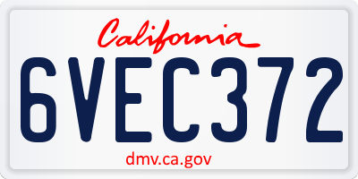 CA license plate 6VEC372