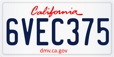 CA license plate 6VEC375