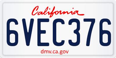 CA license plate 6VEC376
