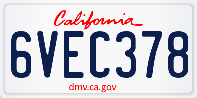 CA license plate 6VEC378