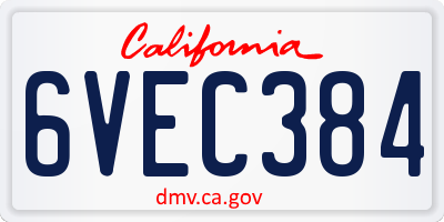 CA license plate 6VEC384