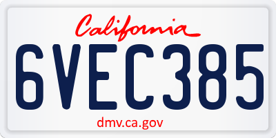 CA license plate 6VEC385