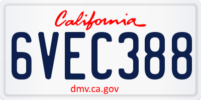 CA license plate 6VEC388