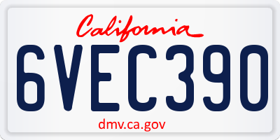CA license plate 6VEC390