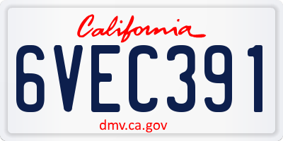 CA license plate 6VEC391