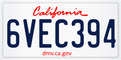 CA license plate 6VEC394