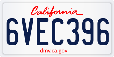 CA license plate 6VEC396