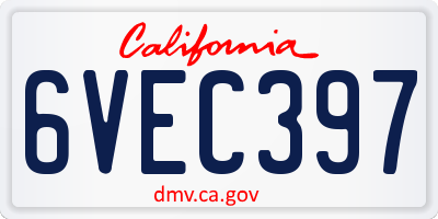 CA license plate 6VEC397