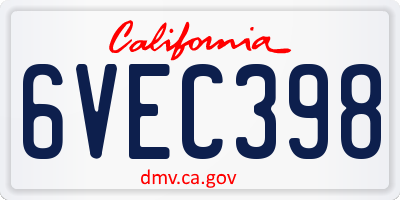 CA license plate 6VEC398