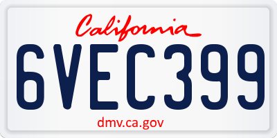 CA license plate 6VEC399