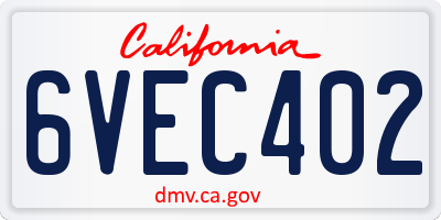 CA license plate 6VEC402