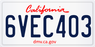 CA license plate 6VEC403
