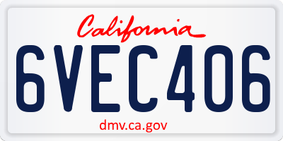 CA license plate 6VEC406