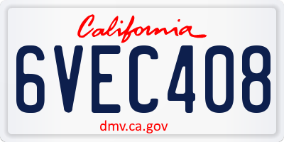CA license plate 6VEC408