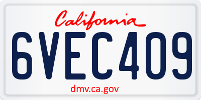 CA license plate 6VEC409
