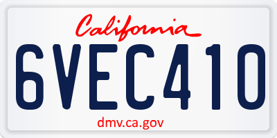 CA license plate 6VEC410