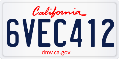 CA license plate 6VEC412