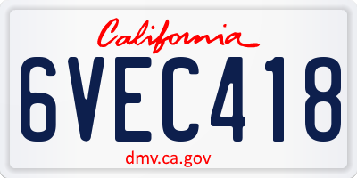 CA license plate 6VEC418
