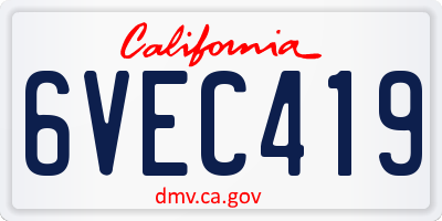 CA license plate 6VEC419