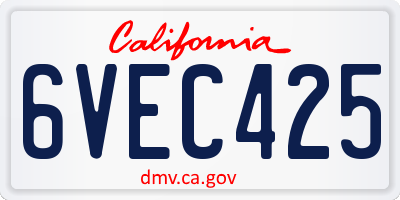 CA license plate 6VEC425