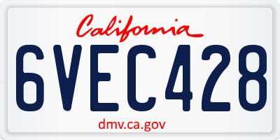 CA license plate 6VEC428