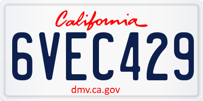 CA license plate 6VEC429