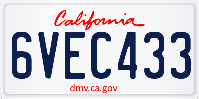 CA license plate 6VEC433