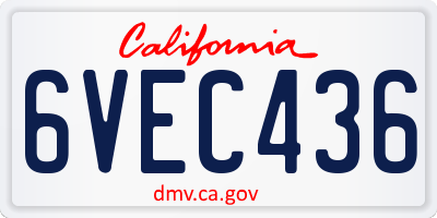 CA license plate 6VEC436