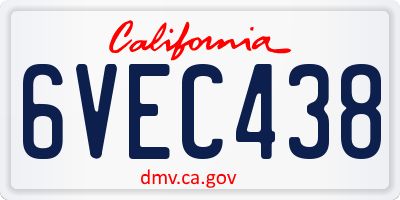 CA license plate 6VEC438