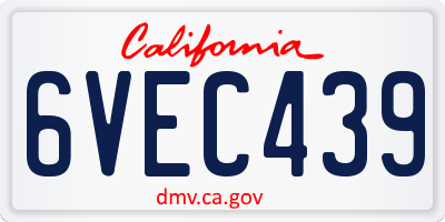 CA license plate 6VEC439