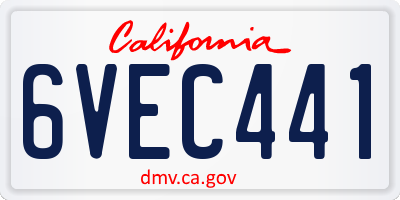 CA license plate 6VEC441
