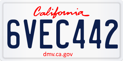 CA license plate 6VEC442