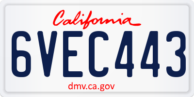 CA license plate 6VEC443