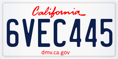 CA license plate 6VEC445