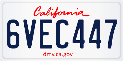 CA license plate 6VEC447