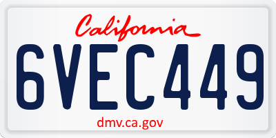 CA license plate 6VEC449