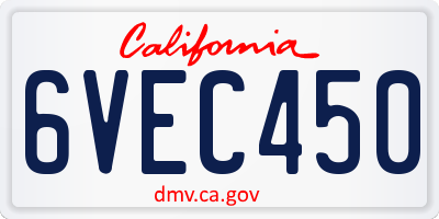 CA license plate 6VEC450