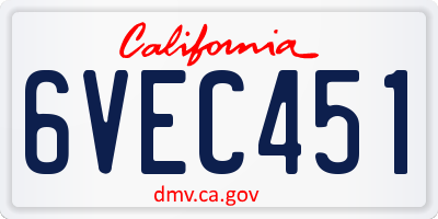 CA license plate 6VEC451