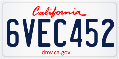 CA license plate 6VEC452
