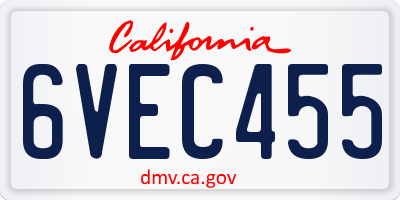 CA license plate 6VEC455