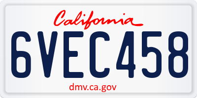 CA license plate 6VEC458